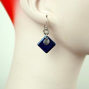 Vintage Iridescent Indigo & Silver Dangle Earrings